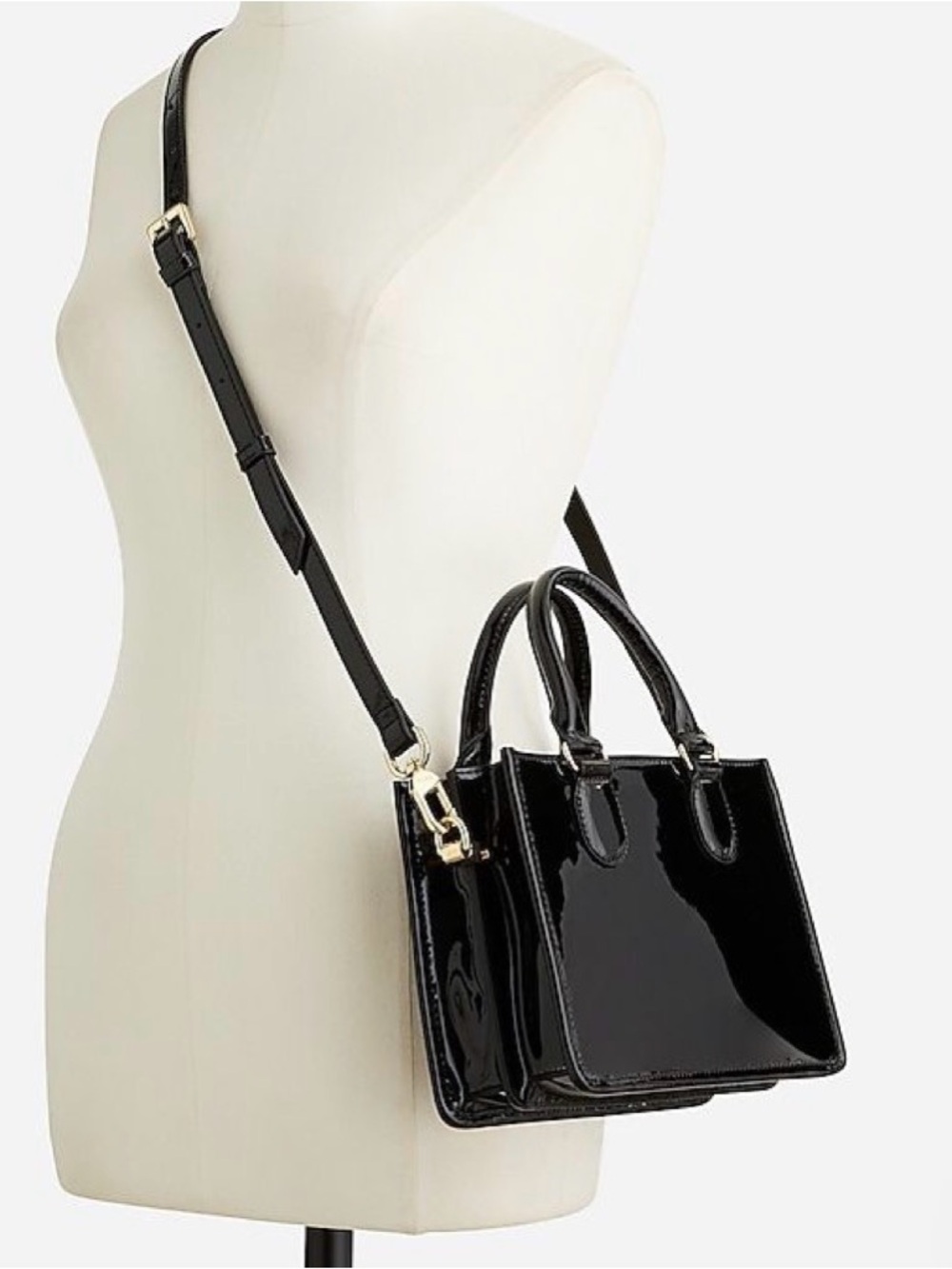 J. Crew Black Patent Mini Tote with Detachable Strap